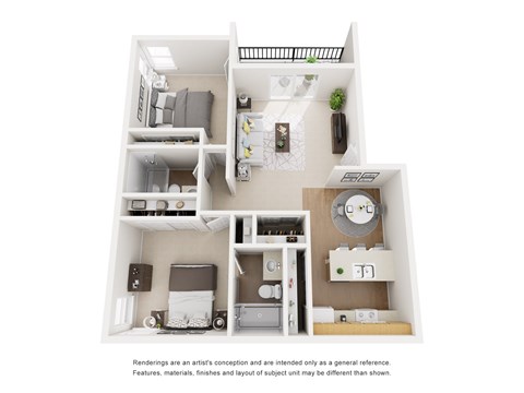 Floor plan for 2 beds, 2 baths, 890 sqft
